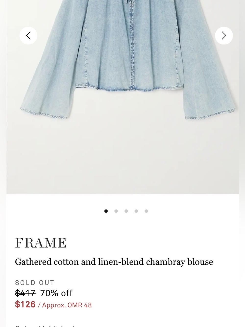 Frame Gathered Cotton and Linen Blue Washed Denim Boho Flowy Top Size Medium - Picture 9 of 9